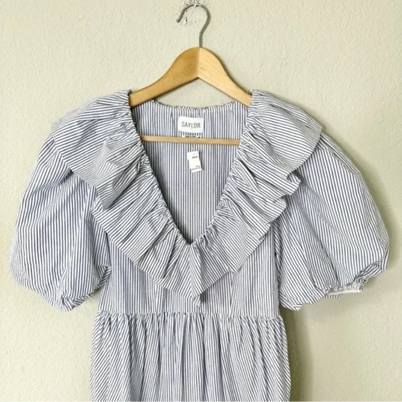 Saylor Zerina Striped Linen Blend A Line Mini Dress - Picture 9 of 17